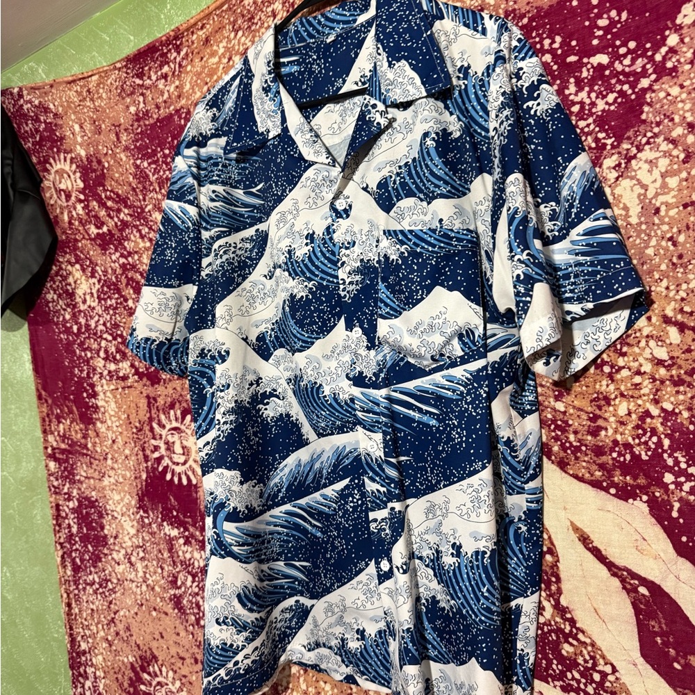 Blue and White Wave Pattern Men's Shirt